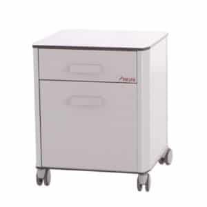 Table de chevet roulante en alu avec 2 tiroirs