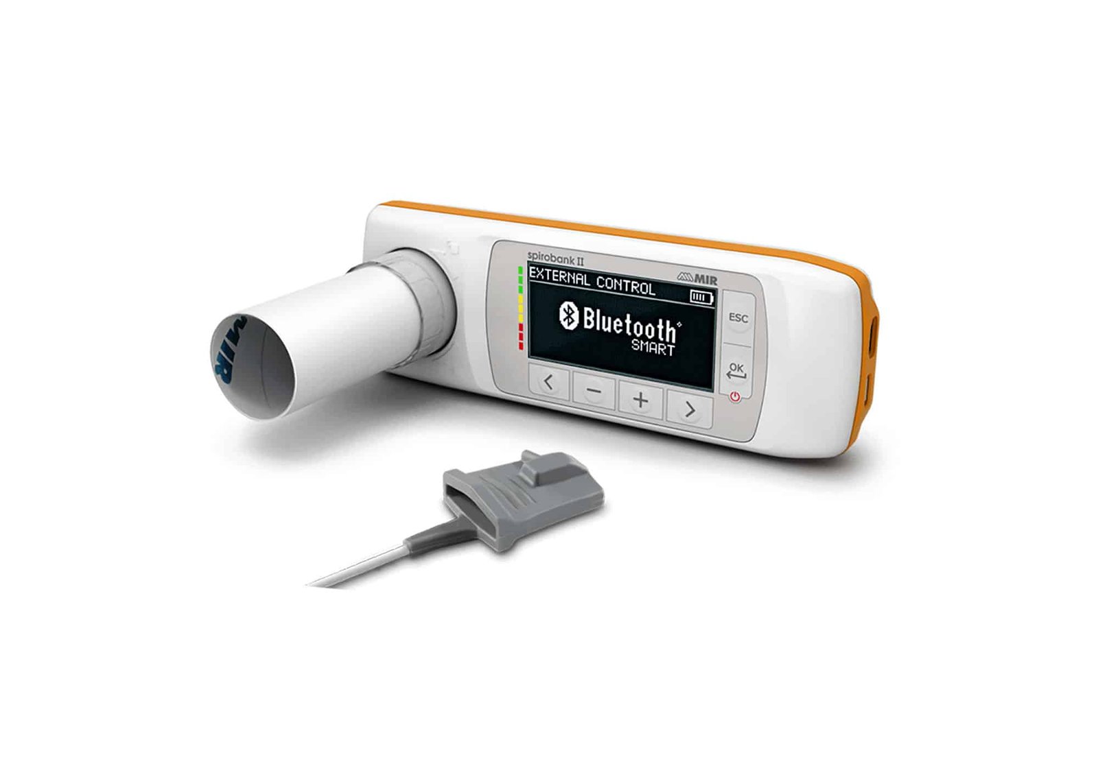 Le spiromètre Spirobank II Smart de Mir fait partie de la dernière génération de spiromètres portables. Il s’utilise aussi bien de manière indépendante qu’avec une connexion directe à un ordinateur ou une tablette.10