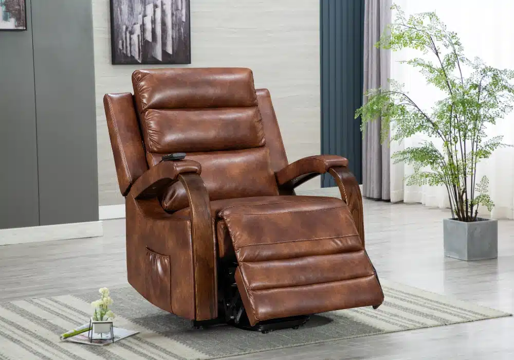 Fauteuil Releveur Électrique en Cuir Marron