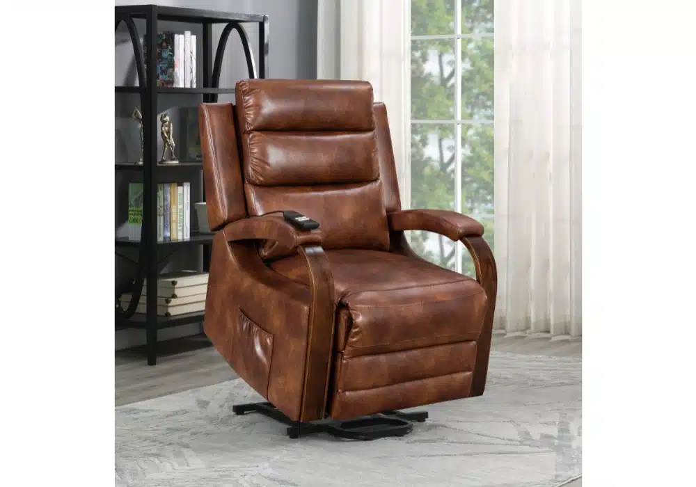 Fauteuil Releveur Électrique en Cuir Marron