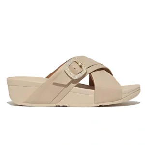 Sandale Lulu Crystal-Buckle Beige